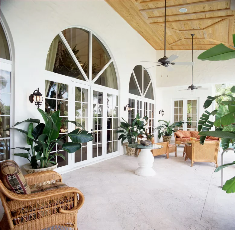 White arched patio doors