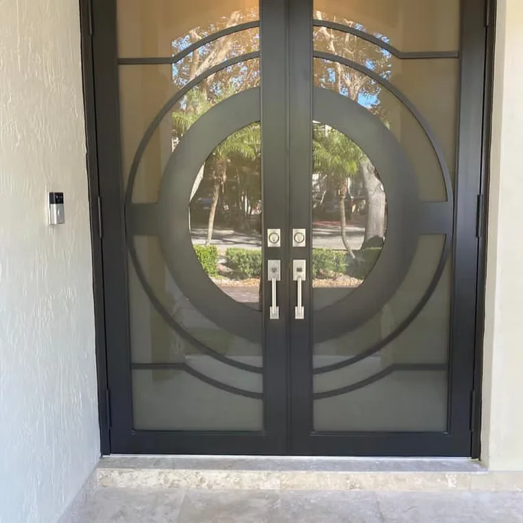 Modern black double front door