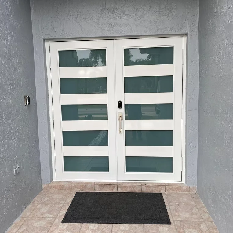 White modern double front door